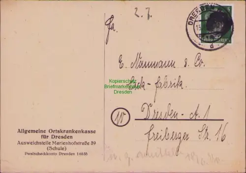 B22598 Ortspostkarte Sächsische Schwärzung Dresden 15.6.45 Bedarf portogerecht