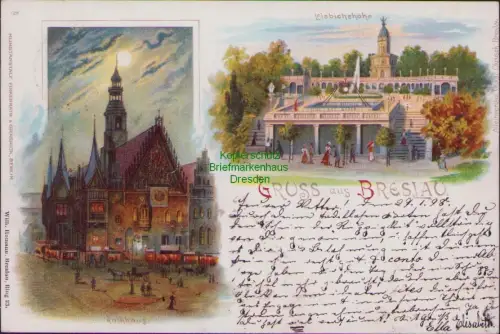 163708 AK Litho Breslau Rathaus Privatpost Hansa Breslau 1898