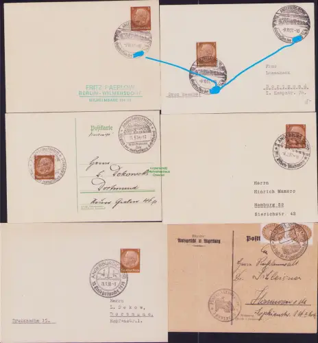 B22613 Deutsches Reich DR 6x Brief / Postkarte Angerburg Ostpr. 1934 - 1938 Eiss