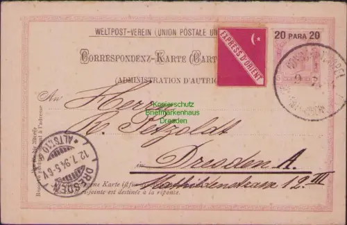 B22619 Österreichische Post in der Türkei 1894 mit Orient Express Vignette mit F