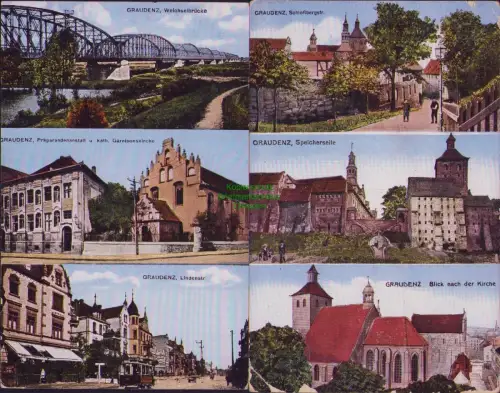 163693 2 AK Graudenz 1915 Schloßbergstraße Speicherseite 1916 Lindenstr. Garniso