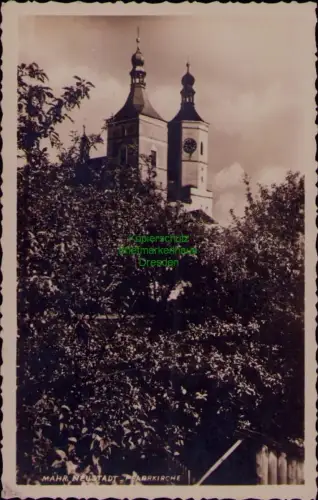 166553 AK Unicov Mährisch Neustadt Pfarrkirche 1933 Marke abgelöst