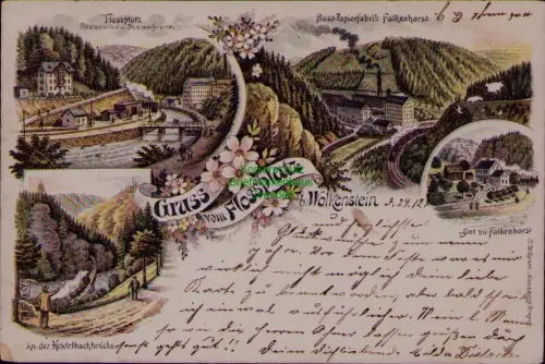 166578 AK Flossplatz Litho bei Wolkenstein 1898 Restauration Sommerfrische Bunt