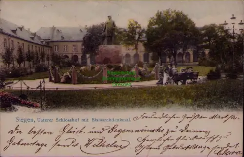 166758 AK Siegen, Unterer Schlosshof mit Bismarckdenkmal 1905
