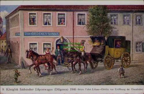 166759 AK ZUR GOLDENEN SONNE9. Königlich Sächsischer Eilpostwagen (Diligence) 1
