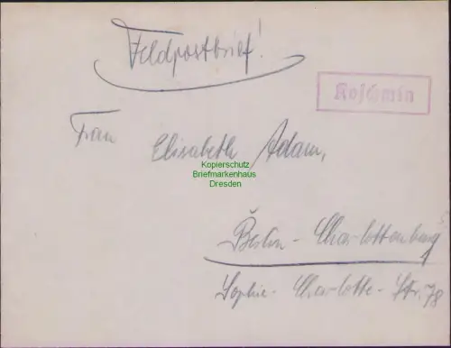 B22739 Brief Feldpost Notstempel Koschmin nach Berlin Charlottenburg um 1940