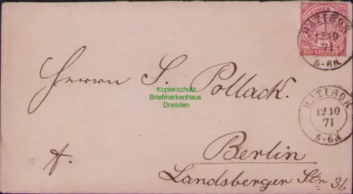 B22771 Brief NDP Ratibor 1871 nach Berlin