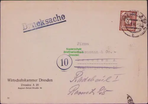 B22807 SBZ 56 Ostsachsen Brief Drucksache 1946 Nachsendung Radebeul ohne Nachgeb