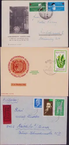 B22841 3x Brief DDR Görlitz 1966 Eilbotenbrief nach Gröditz Bahnpoststempel Stah