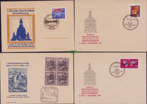 B22842 7x DDR Briefmarkenausstellung Dresden 1954 Bautzen 1957 Bischofswerda 196