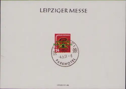 B22846 Gedenkkarte DDR 293 Leipziger Messe 1951 Parkhotel