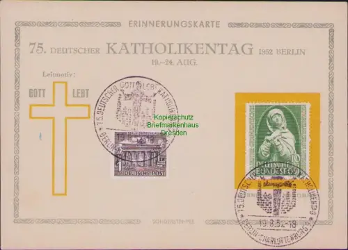 B22848 BRD Erinnerungskarte 75. Deutscher Katholikentag Berlin 1952