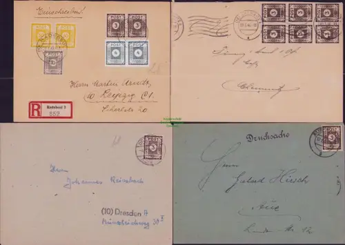 B22677 4x SBZ Ostsachsen Brief 1x Einschreiben Radebeul 3 1946