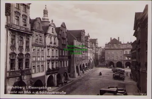 166984 AK Hirschberg i. Riesengebirge Markt mit Blick n. d. Schildauerstraße Dro