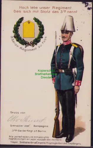 190197 AK Berlin 1915 Hoch lebe unser Regiment Das sich mit Stolz das 3 te nennt