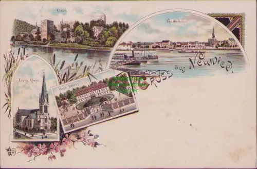 190451 AK Neuwied Evang. Kirche Fürstliches Schloss Evang. Kirche 1896