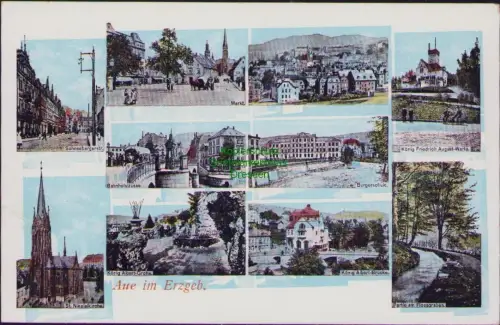 190700 AK Aue im Erzgeb. um 1910 Sohneebargerstr. St. Nikolaikirohe Bahnhofstras