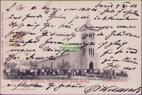 164099 AK Gruss aus Windhuk, Deutsch-Süd-West-Afrika Eingeborenen Kirche Seeis 1