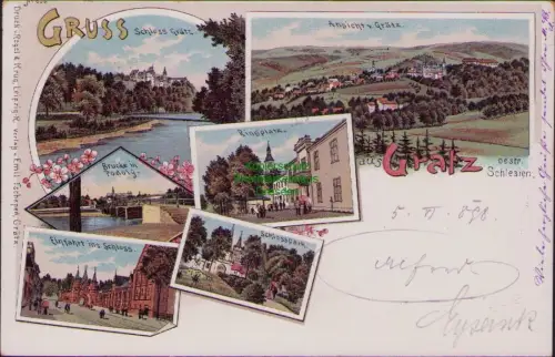 164165 AK Hradec nad Moravicí Grätz 1898 Schlesien Litho Schloss Brücke in Podol