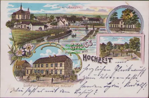 164149 AK Wislina Hochzeit 1905 OBERFÖRSTEREI Gasthof zur goldnen Krone Inh. Eic