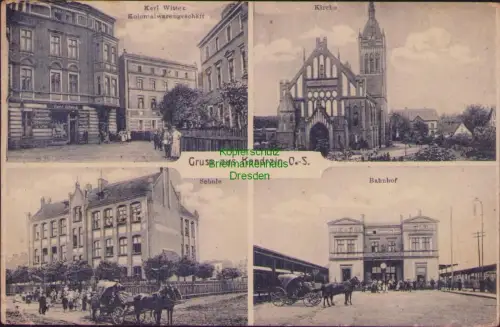164136 AK Kandrzin O.-S. 1909 Karl Wittek Kolonialwarengeschäft Schule Kirche Ba