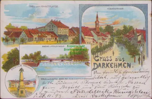 164128 AK Darkehmen Ostpreussen Litho 1898 Osjorsk KRIEGER DENKMAL MARKT BRÜCKE