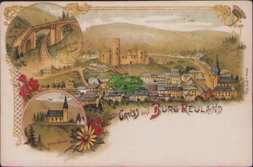 164235 AK Burg-Reuland Belgien Litho 1898 Schiefe Brücke Kirche Weweler Verlag v