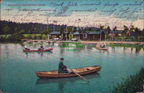 164229 AK Gondelteich Schützenhaus Zabrze Hindenburg 1918 Oberschl. Feldpost Inh