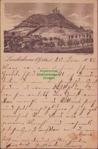 164103 AK Landeskrone bei Görlitz Juni 1886 Vorläufer Privatganzsache