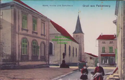 164178 AK Gruß aus Falkenberg Niemodlin Feldpost 1917 Markt, Kirche und Schulhau