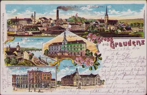 164184 AK Graudenz Grudziadz Litho um 1900 Panorama Südseite Blick v. Schlossber