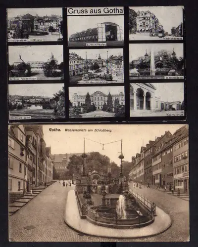 100227 2 AK Gotha 1914 Wasserkunst am Schlossberg 1913 Luftschiffhafen Zeppelin