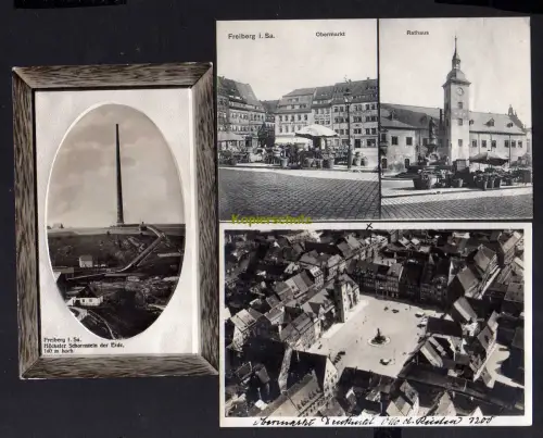 113930 3 AK Freiberg Obermarkt Apotheke Markttag Händlerstände Rathaus Luftbild