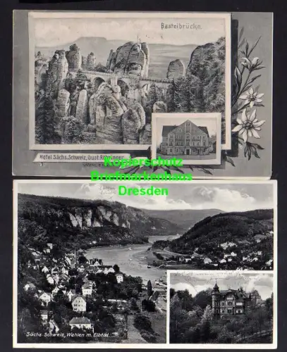 114794 2 AK Stadt Wehlen Elbe 1938 Basteibrücke 1917 Hotel Sächs. Schweiz