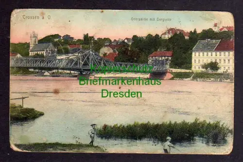 121331 AK Krosno Odrzanskie Crossen an der Oder Oderbrücke Bergseite 1916 Feldpo