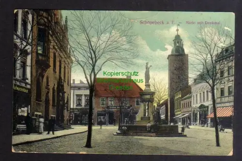 124271 AK Schönebeck Elbe 1914 Markt mit Denkmal Schuhwarenhaus