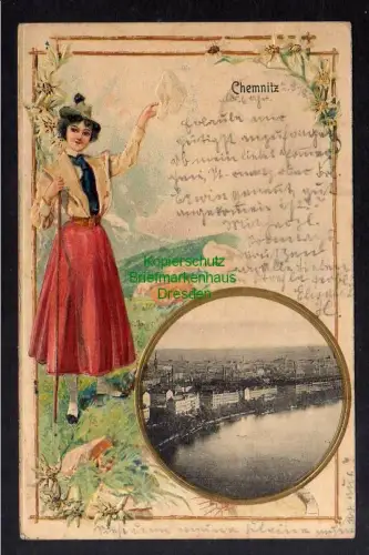 124982 AK Chemnitz 1903 Panorama Frau geprägt Edelweiß