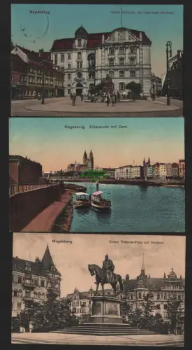 151316 3 AK Magdeburg Neues Rathaus Guerickedenkmal 1912 Elbe Dom Denkmal