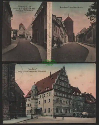 151345 2 AK Freiberg Sachsen Untere Kesselgasse Donatsgasse Donatsturm 1911