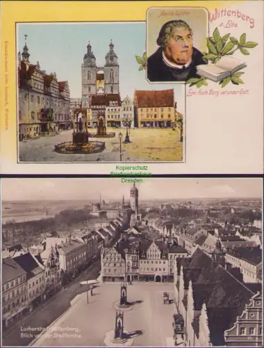 152615 2 AK Lutherstadt Wittenberg Elbe Martin Luther um 1905 Markt 1934