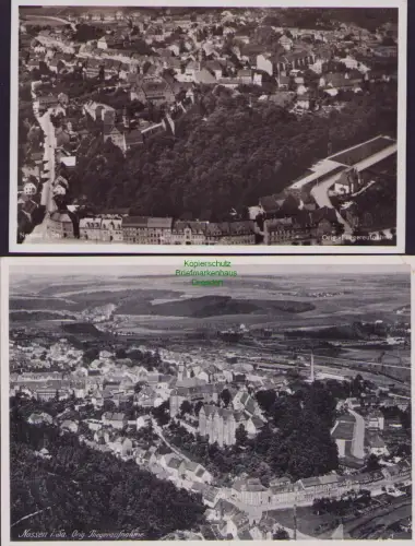 153251 2 AK Nossen Orig. Fliegeraufnahme Luftbild um 1935 Stempel Fremdenhof