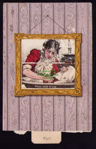 162538 mechanische Werbekarte Sunlight Soap um 1910 Frau Geschirr Abwasch