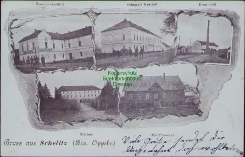162945 AK Schelitz B. Oppeln Gasthof Schela Brennerei Schloss Oberförsterei 1899