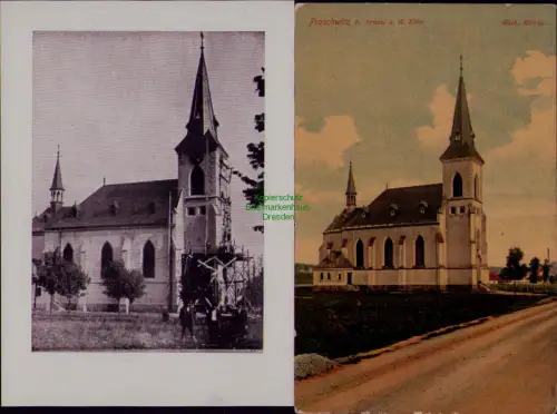 163370 AK Prosec pod Jestedem Proschwitz bei Arnau Elbe Hostinne Kirche 1907