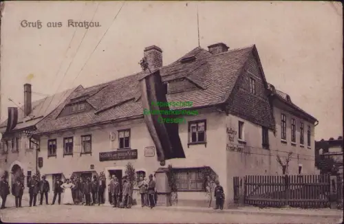 163164 AK Chrastava Kratzau Böhmen um 1910 Gasthaus zum grünen Kranz Radfahrer R