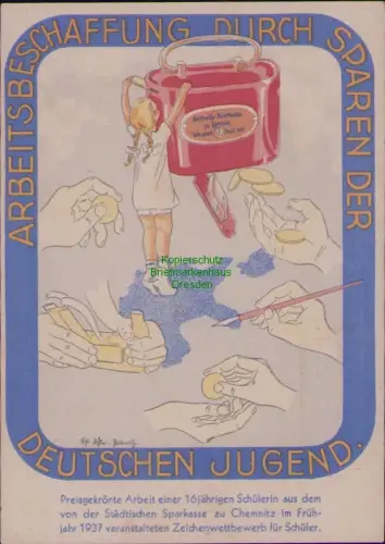 163098 AK DR Propaganda Arbeitsbeschaffung durch sparen der deutschen Jugend