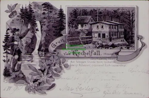 163672 AK Kochelfall bei Petersdorf im Riesengebirge Litho 1896 Rübezahl Gasthau
