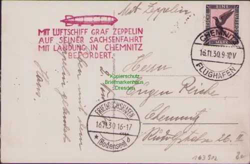 163902 AK Zeppelinpost Luftschiff Graf Zeppelin 16.11.1930 Sachsenfahrt Landung