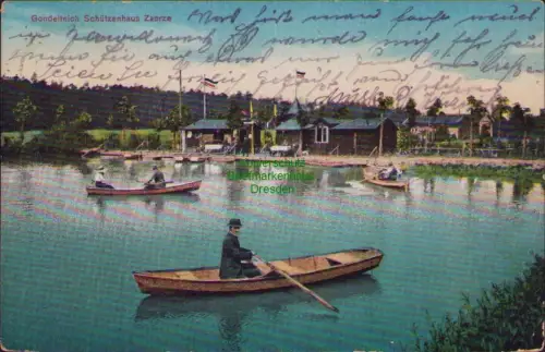 164229 AK Gondelteich Schützenhaus Zabrze Hindenburg 1918 Oberschl. Feldpost Inh