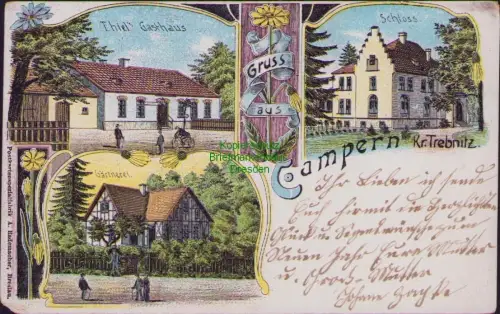 164105 AK Campern Kr.Trebnitz Litho 1904 Thiel's Gasthaus Gärtnerei Schloss Post